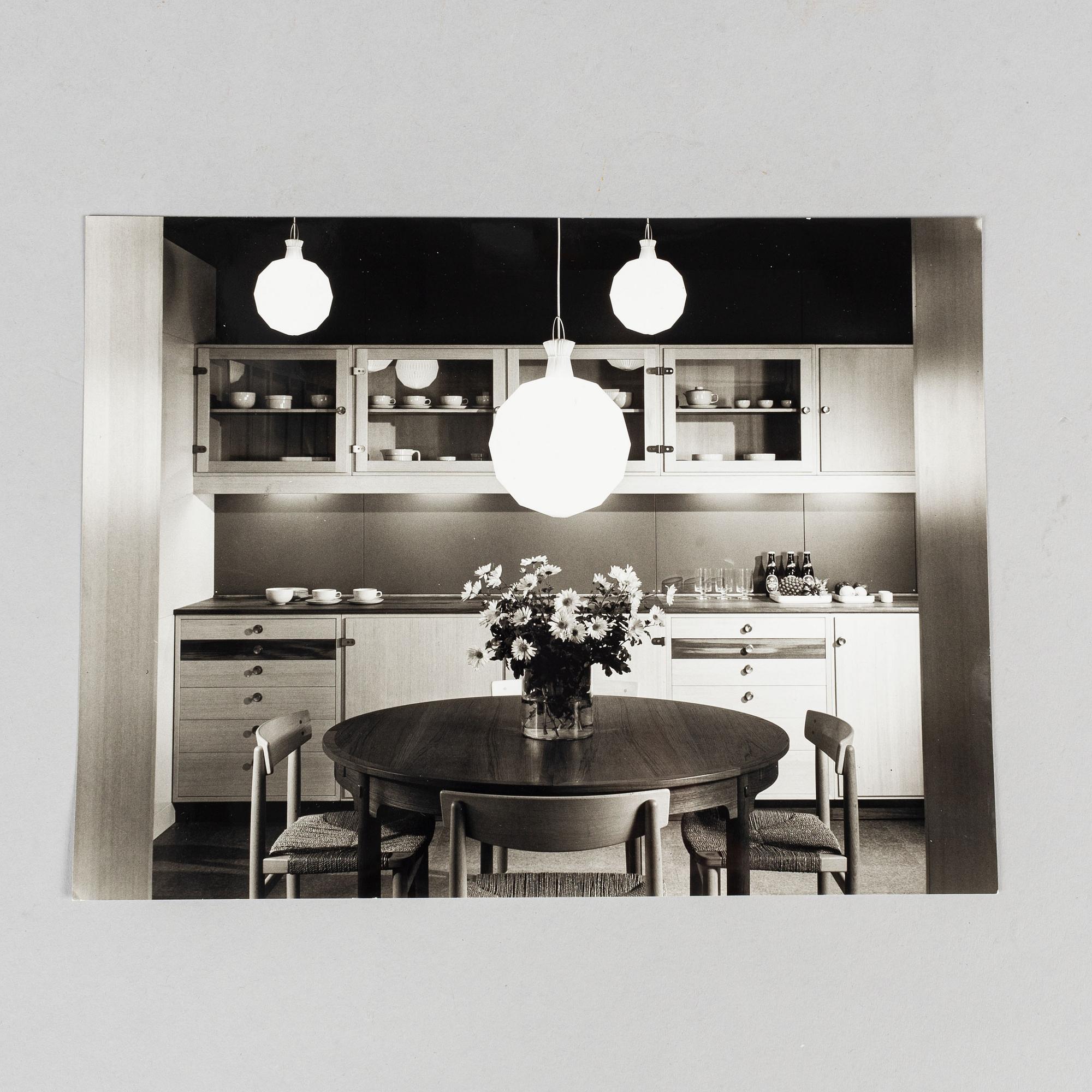 A collection of photos, drawings and correspondence related to interior designs by Børge Mogensen.