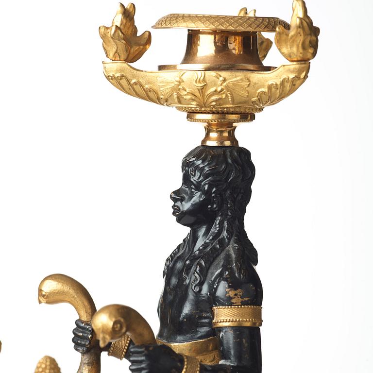 A pair of Empire three-light candelabra, circa 1810.