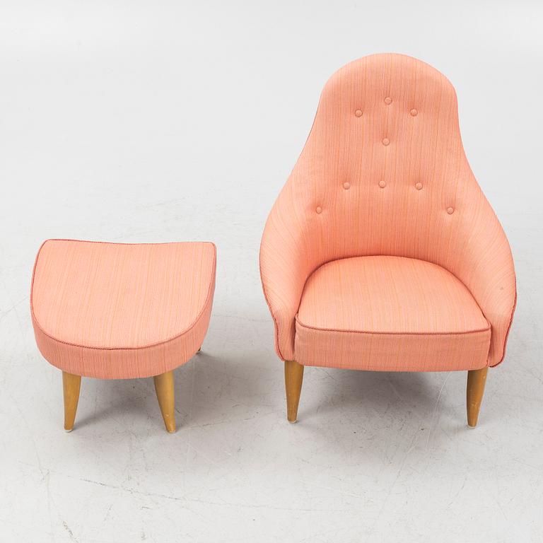 Kerstin Hörlin-Holmquist, fåtölj med fotpall, "Lilla Eva", ur serien 'Paradiset, Nordiska Kompaniet, 1900-talets mitt.