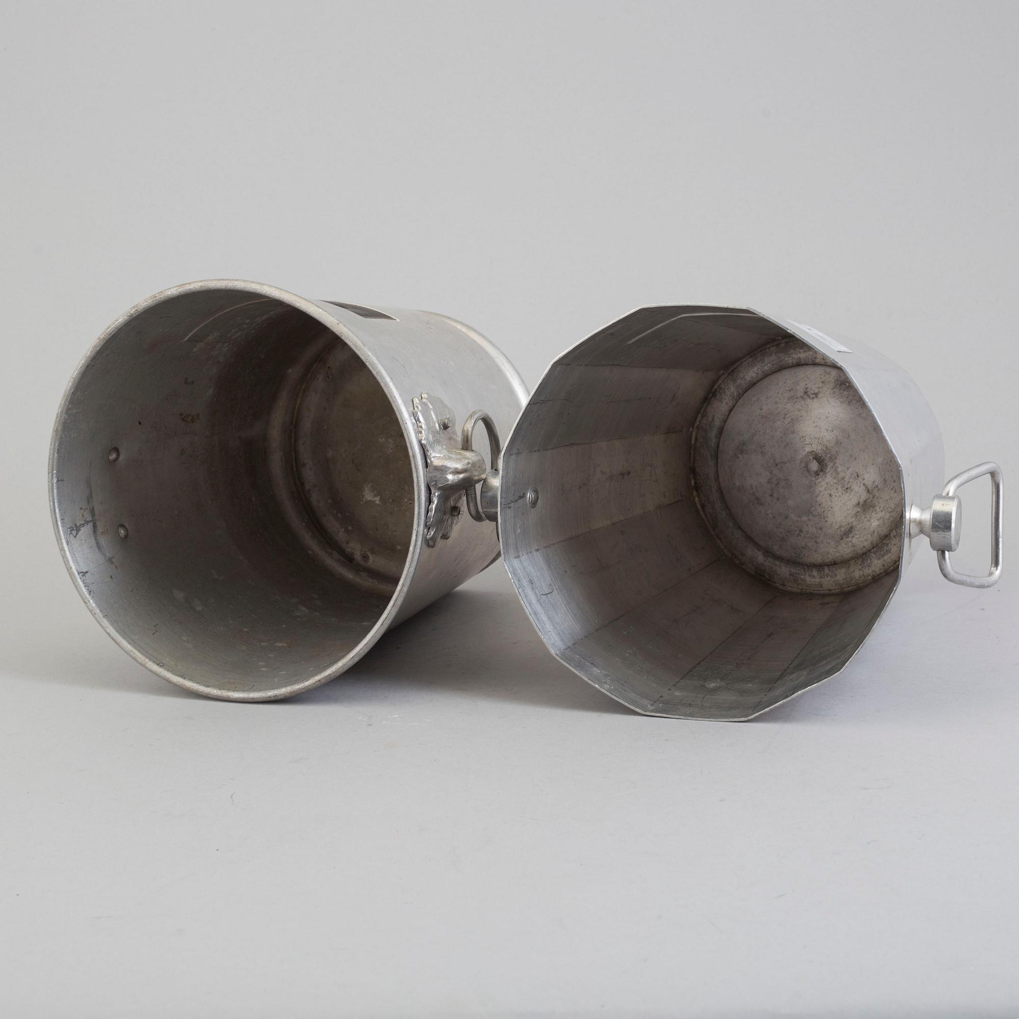 a set of aluminium champagne coolers, late 20th century.