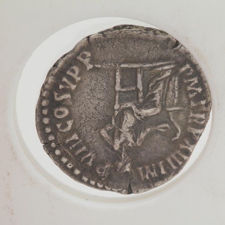 MYNT, silverdenar, Commodus, 179-192 e. Kr. Vikt ca 3 gram.