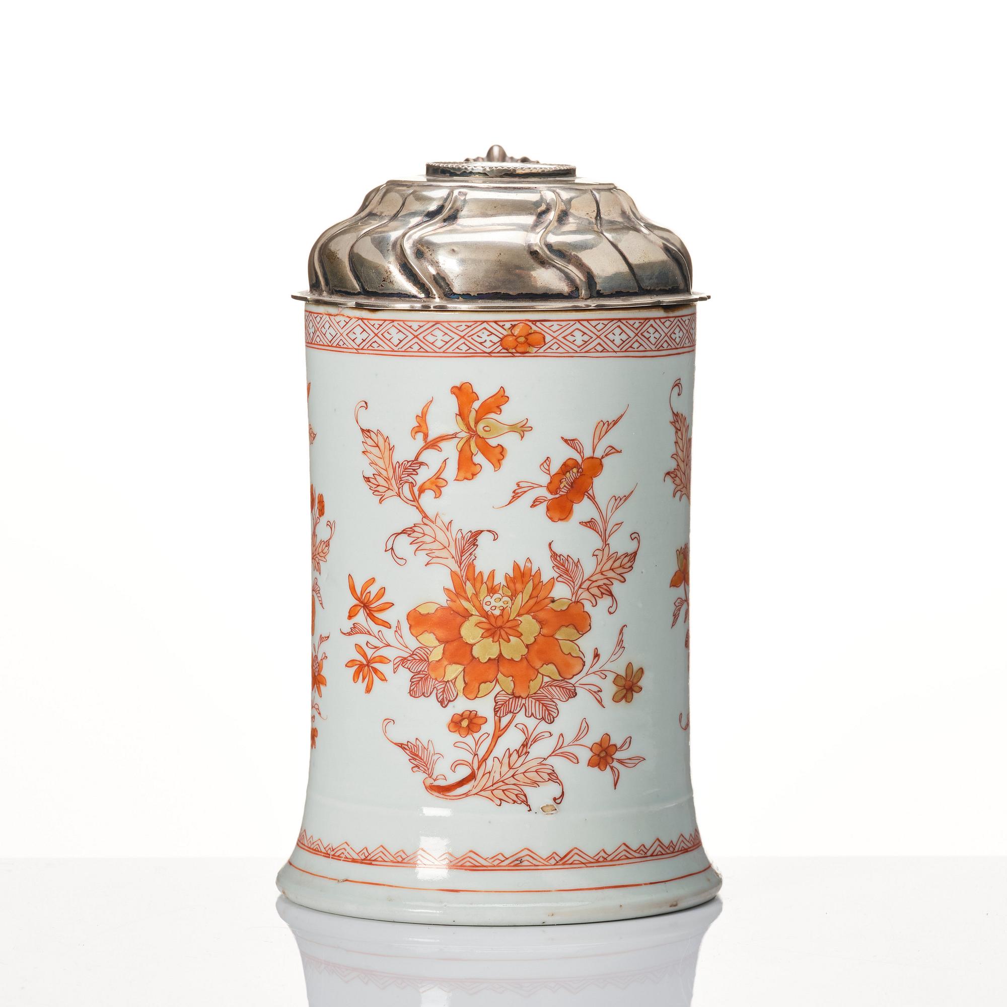 A silver mounted tankard, Qing dynasty, Kangxi (1662-1722).