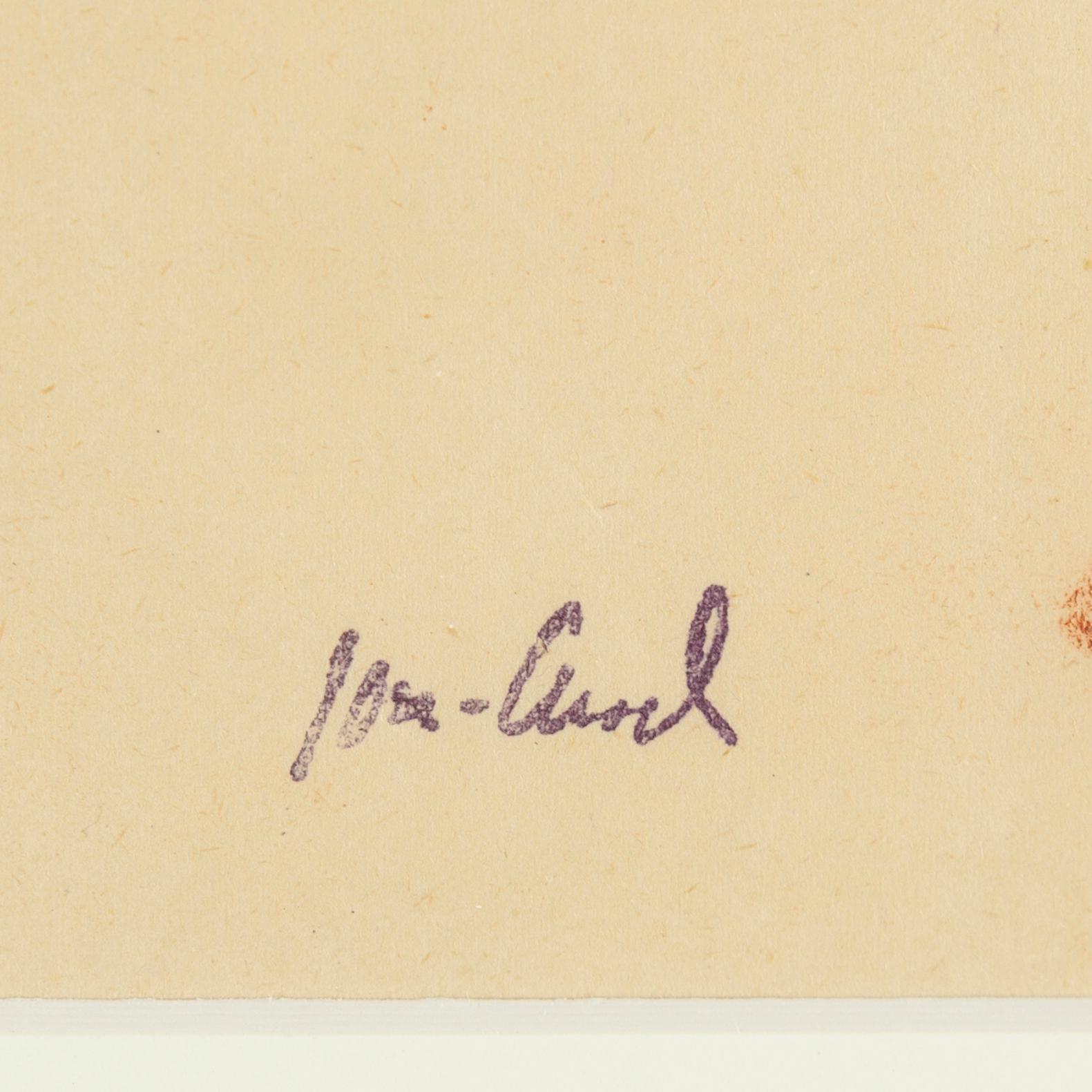 JOHN JON-AND, 2 works, ink and red crayon on paper, one signed, one signed with stamp.