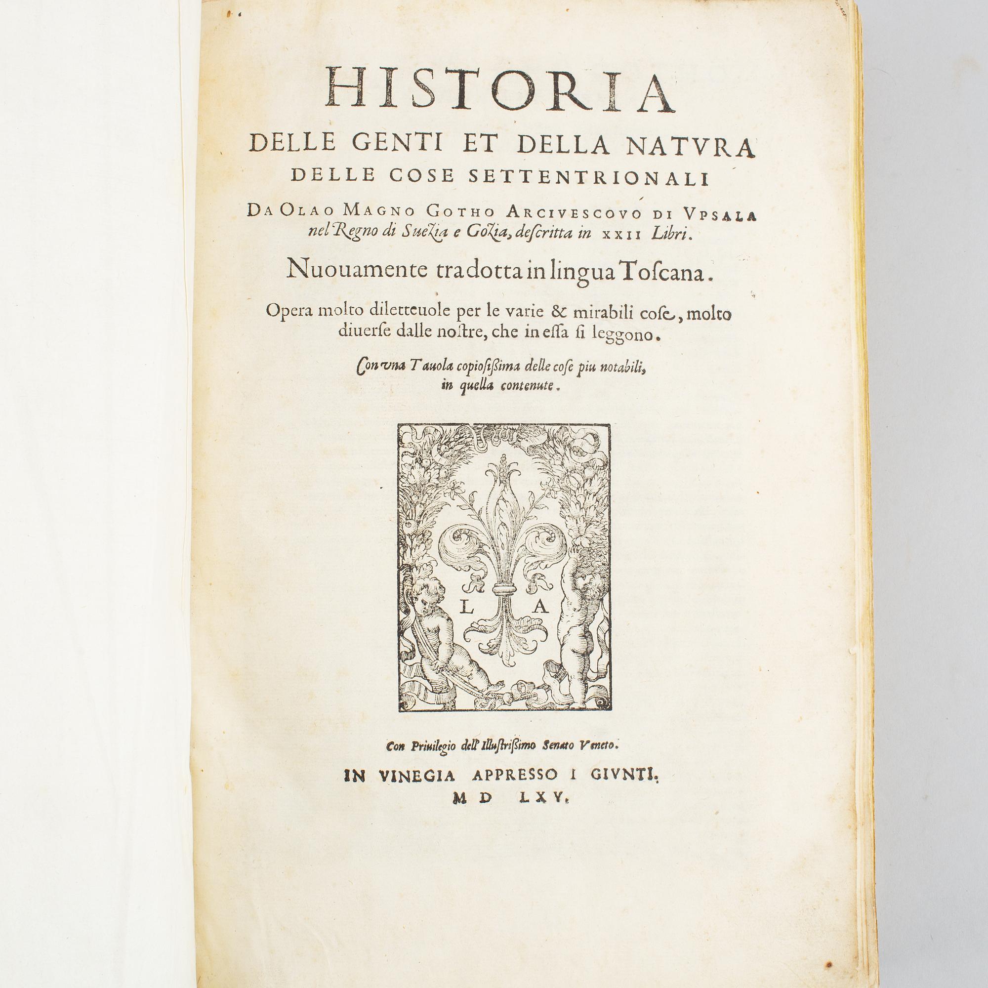 With engraved map of Scandinavia, 1565.