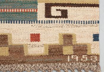 CARPET. "Blå heden". Flat weave (rölakan). 302,5 x 199,5 cm. Signed and dated AB MMF 1953.