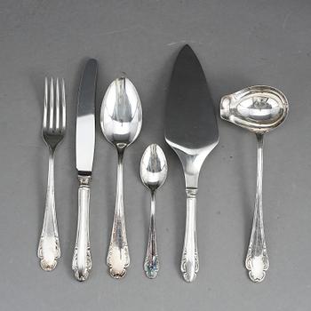 BESTICKSVERVIS, silver, "Haga  51 delar. JLH, Stockholm, skiftande årtal, bl a 1960, 1965, 1966 & 1967. Vikt ca 1915 gr.