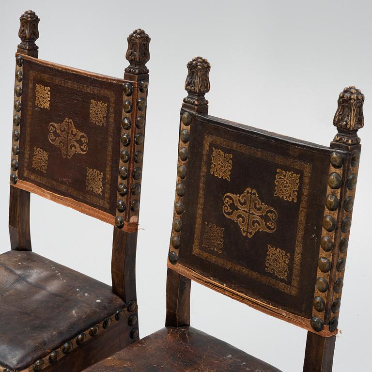 A set of nine beech Baroque style chairs, end of the 19th Century.