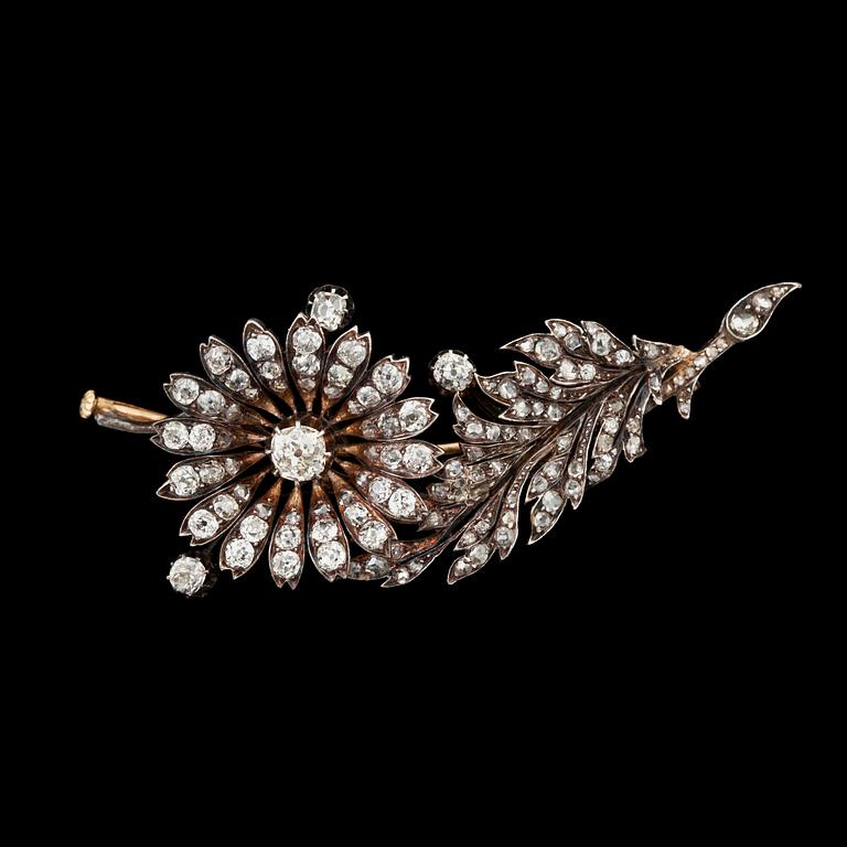 A Victorian old-cut diamond brooch. Circa 1.75 cts in total.