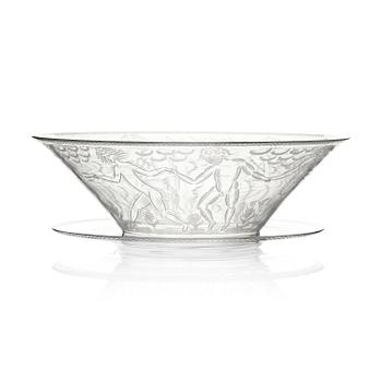 7. Edward Hald, an engraved glass bowl with plate, Orrefors, Sweden, 1926, model 305, engraved by Emil Goldmann.