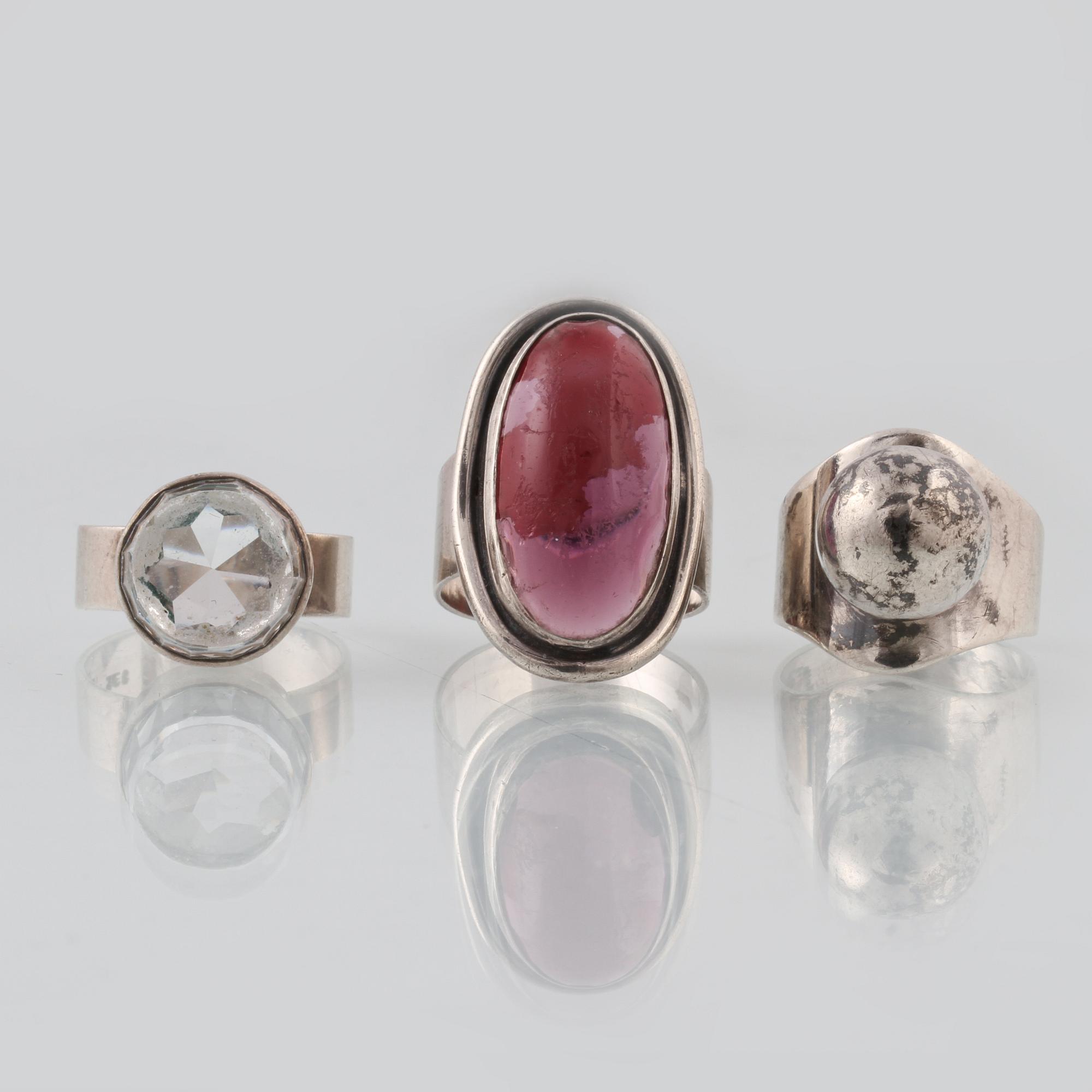 RINGAR, 3 st, silver, delvis danska stämplar. Vikt 19,0 gram.