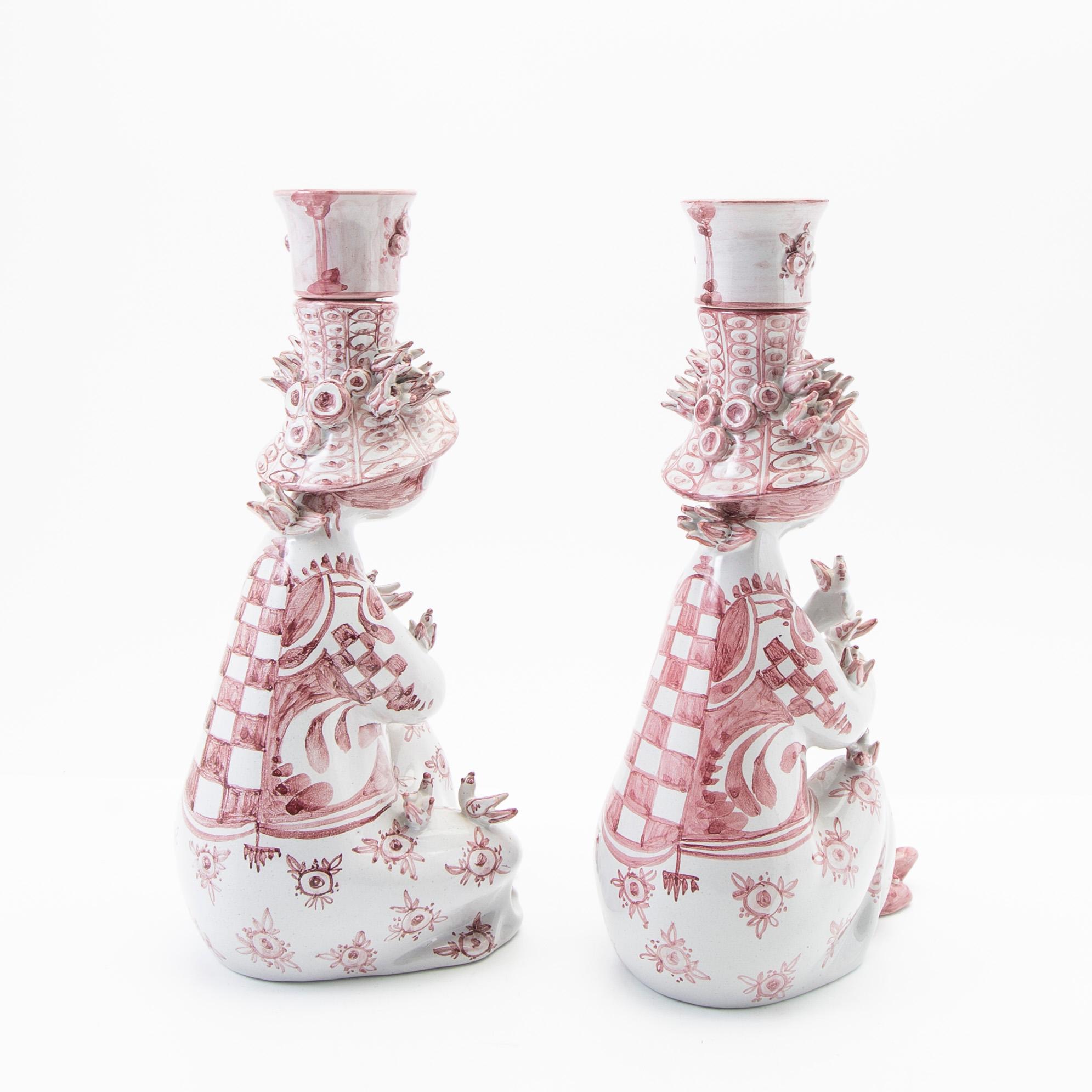 Björn Wiinblad, figurines/candle holders, a pair, faience, Denmark, 1986-87.