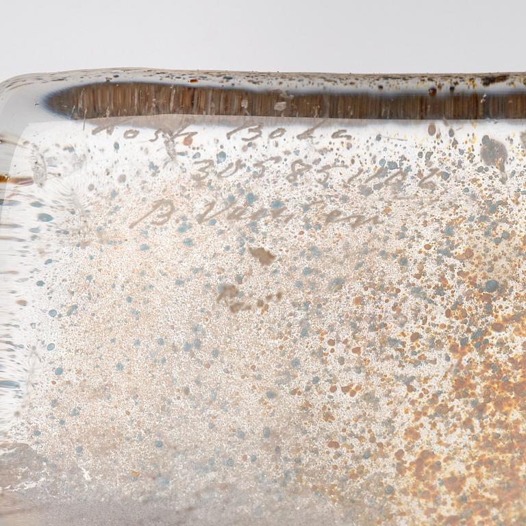 Bertil Vallien, a sand cast glass sculpture of a boat on stand, Kosta Boda, Sweden.