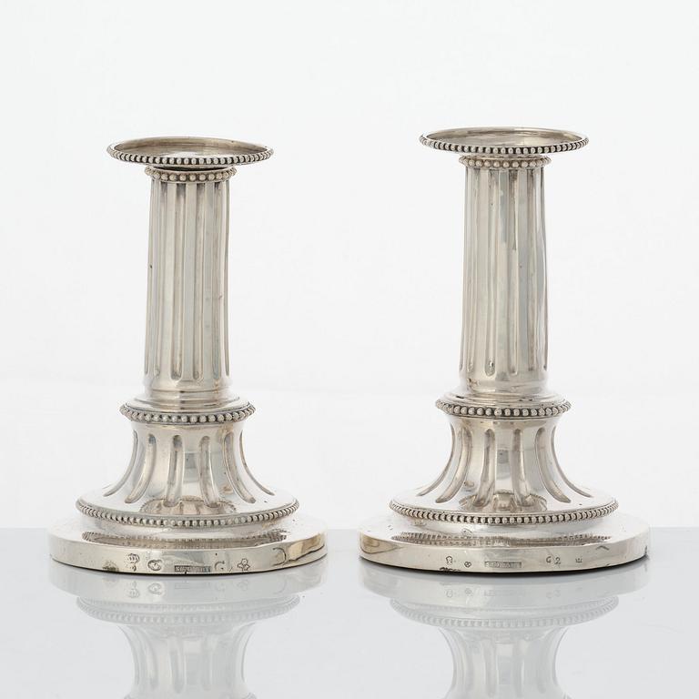 A pair of Swedish Gustavian travel candlesticks, mark of Johan Henrik Schvart, Karlskrona 1789.