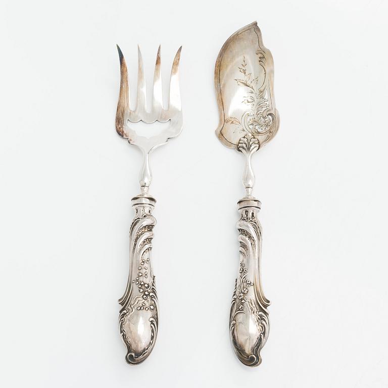 Eugène Doutre-Roussel, a pair of French silver fish servers, Paris early 20th century.
