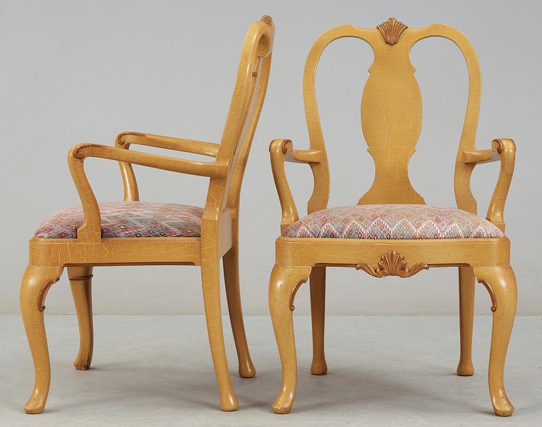 STOLAR, 6 st, samt KARMSTOLAR, 2 st, rokokostil, Svensk Möbelindustri, 1900-talets början.