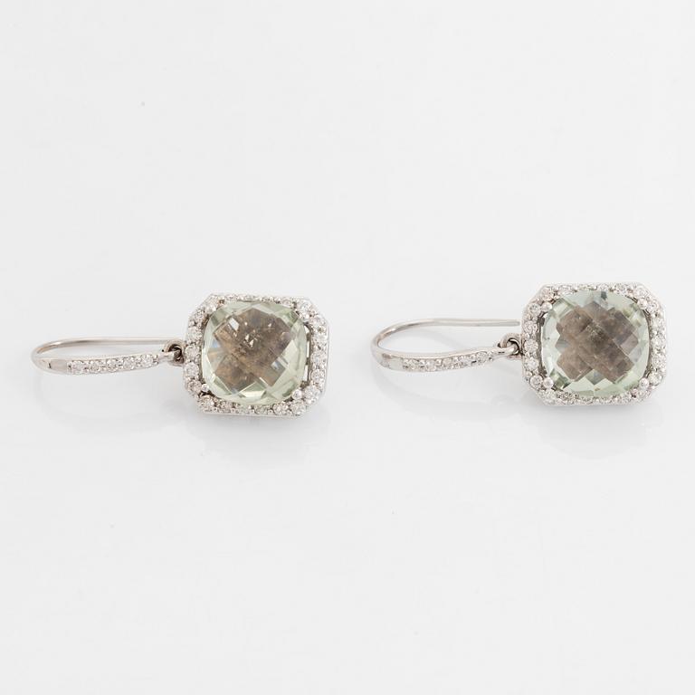 Prasiolite and brilliant cut diamond earrings.