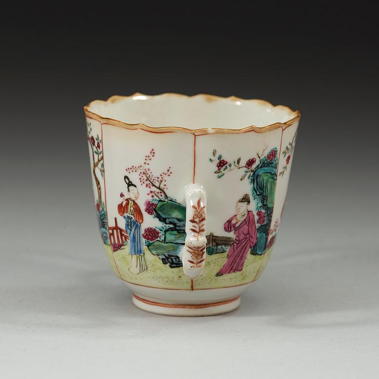 A famille rose chocolate cup with suacer, Qing dynasty Yongzheng (1723-35).