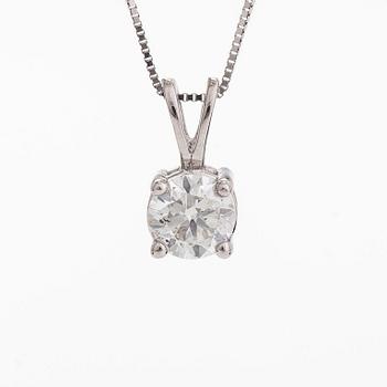 A 14K white gold necklace, with a brilliant-cut diamond pendant.