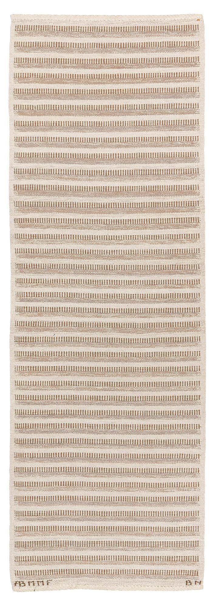 Barbro Nilsson, 'Randig med tvist, grå', flat weave, c. 266,5 x 91 cm, signed AB MMF BN.