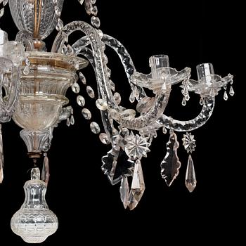 An Irish George III cut glass eight light chandelier, later part of the 18th century.