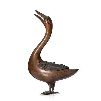 1001. A bronze censer with cover in the shape of a duck, Qing dynasty, 17th/19th Century.