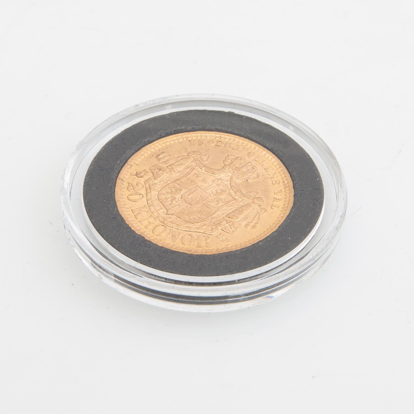 Gold coin Sweden, Oscar II 20 kr, 1878.