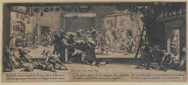 JACQUES CALLOT, the complete set of 18 etchings, 1633, second and third state mixed in the set.