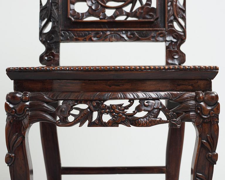 A Chinese wooden chair, Qing dynasty, 19th Century.