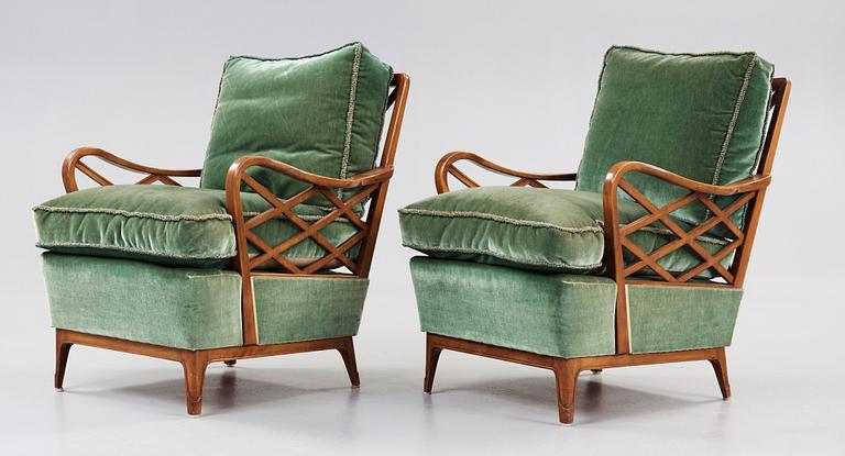 A pair of Swedish Modern mahogany armchairs, Bodafors 1945's-50's.