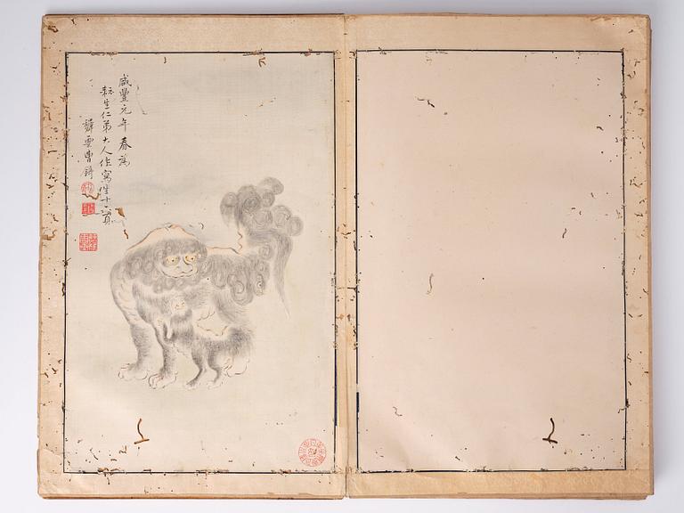 An album with 15 paintings, Qing dynasty (1644-1912). Signed Cao Qi.