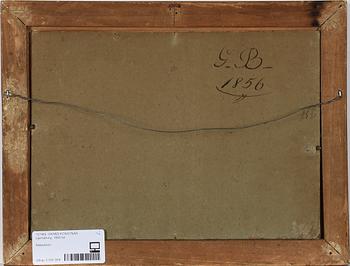OKÄND KONSTNÄR, olja på pannå. Bär monogramsign GB o dat 1856 á tergo.