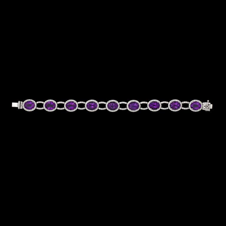 An amethyst and brilliant cut diamond bracelet, tot. 3.28 cts.