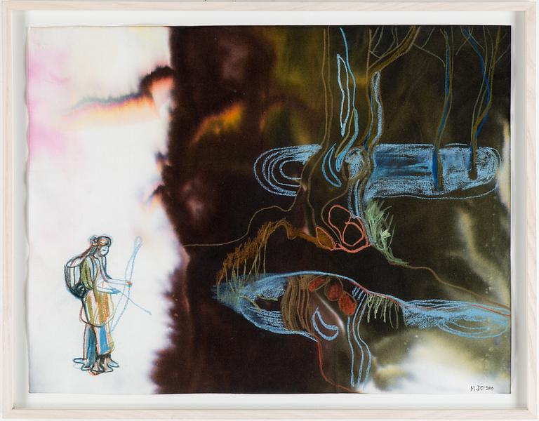 META ISÆUS-BERLIN, pastel and textile dye on paper. Signed M.I-B. and dated 2010.