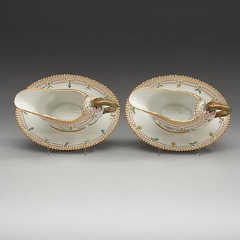 A pair of Royal Copenhagen 'Flora Danica' sauce boats, Denmark, 20th Century.