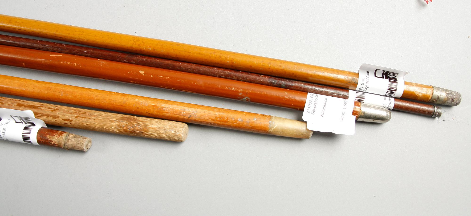 PROMENADKÄPPAR, 6 st. Silverskodda, div mästare. Tidigt 1900-tal.