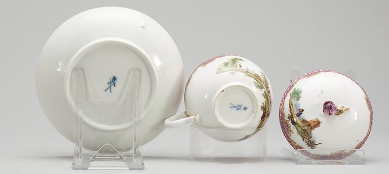 A Meissen cup and saucer and cover, Marcolinis period (1774-1814).