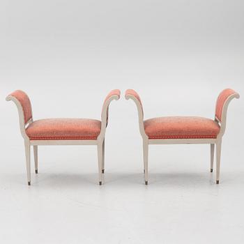 A pair of late Gustavian-style stools, ca 1900.