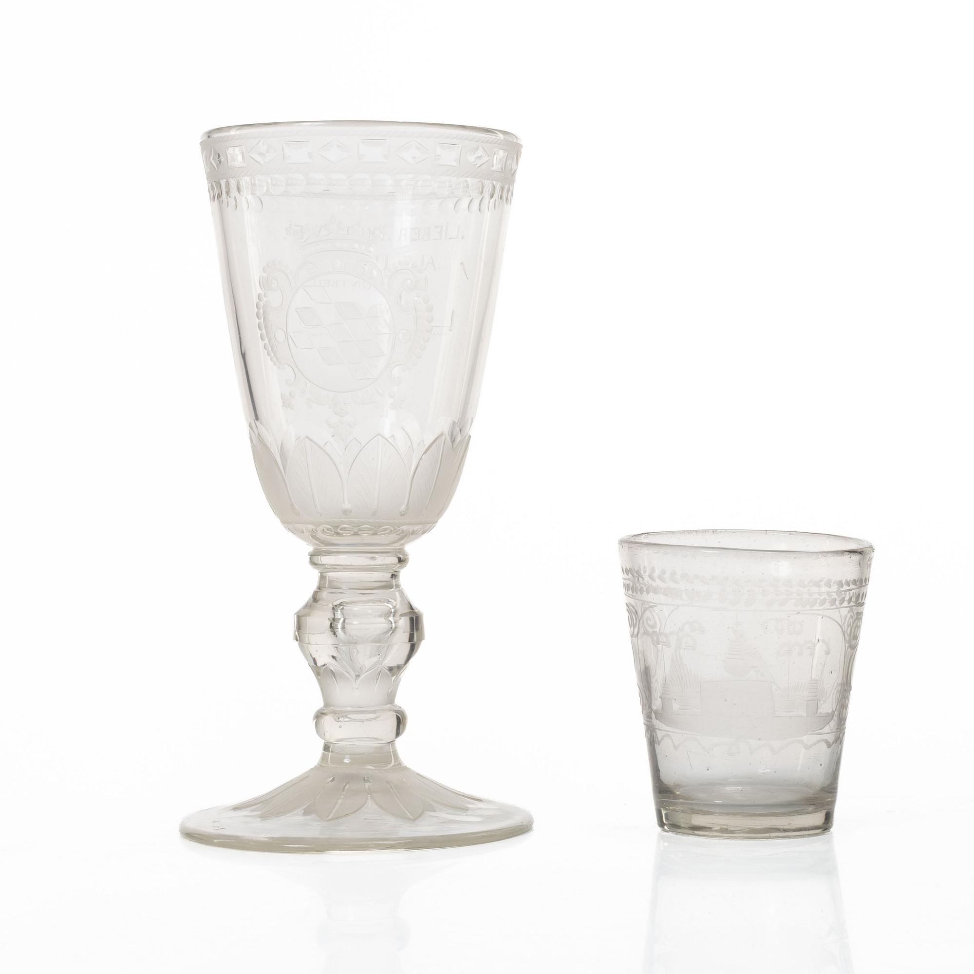 Goblet glass and trophy. Germany, 18th century.