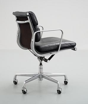 A Charles & Ray Eames 'EA 217'  black leather and aluminium Soft Pad Chair by Herman Miller, USA.