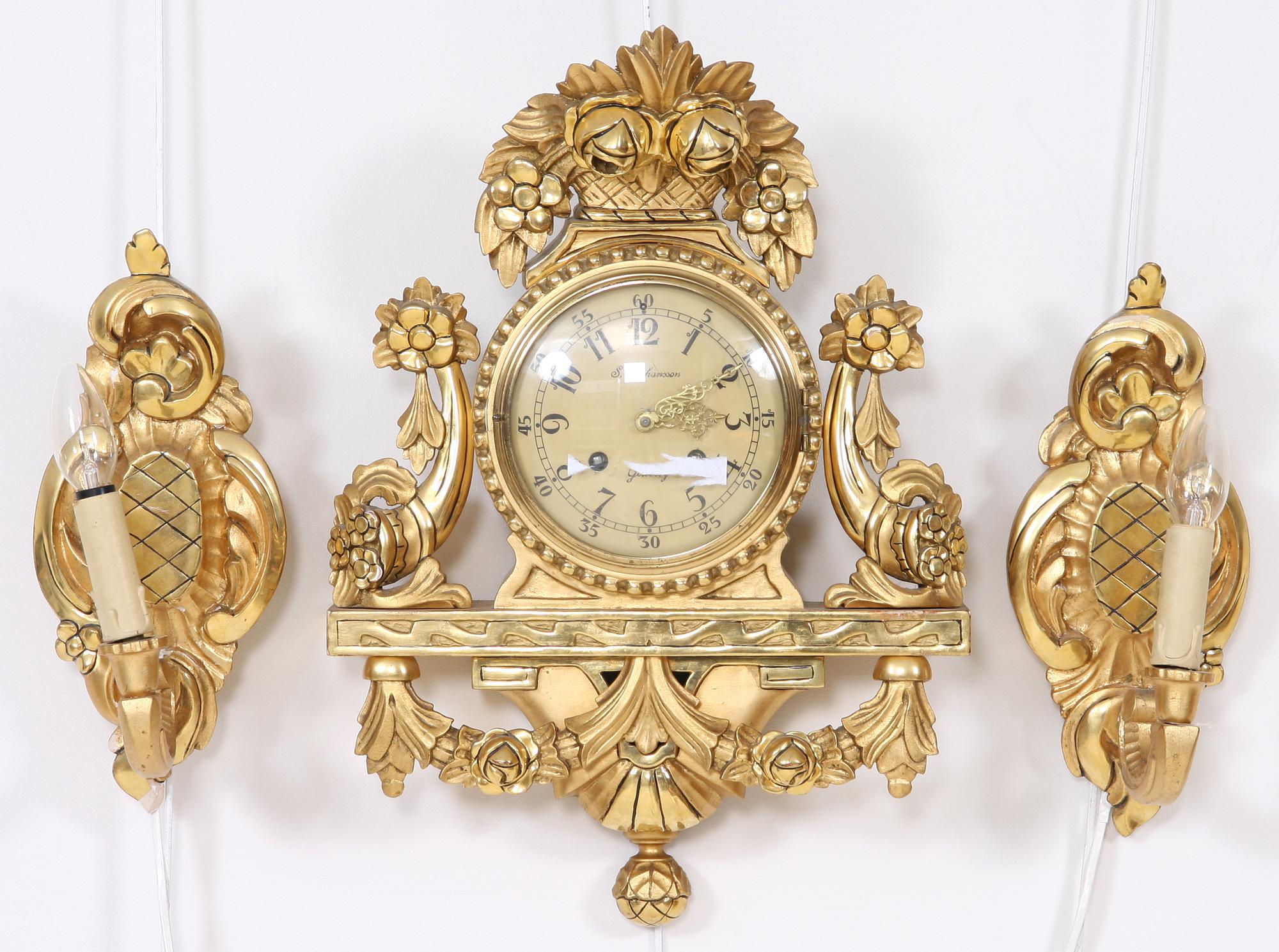 VÄGGPENDYL samt VÄGGAPPLIQUER, ett par. 1900-talets början.