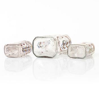 Three glass bottles, possibly Germany, 19th century.