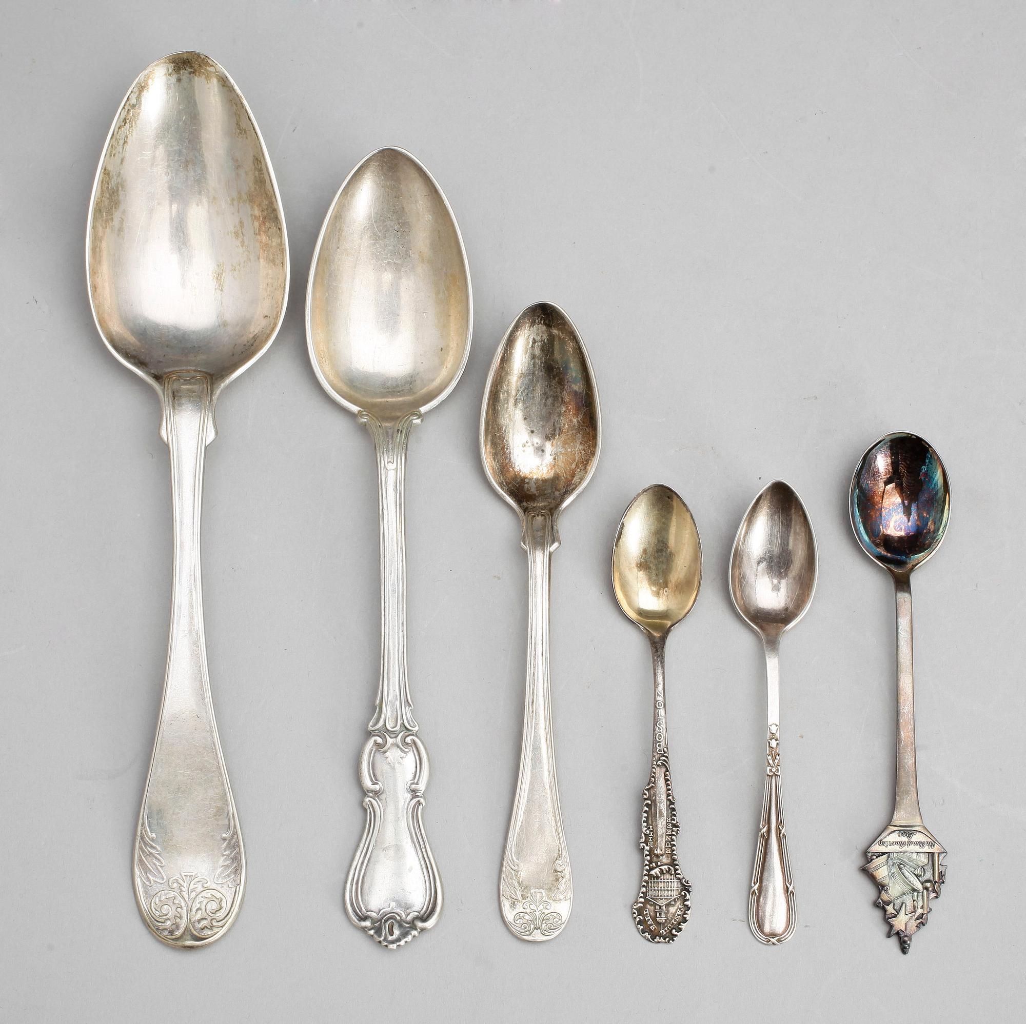 PARTI SKEDAR, silver, flertal mästare, bla Gustaf Wallin i Falun och Möllenborg i Stockholm, 1800-1900-tal. To ca 550 gram.