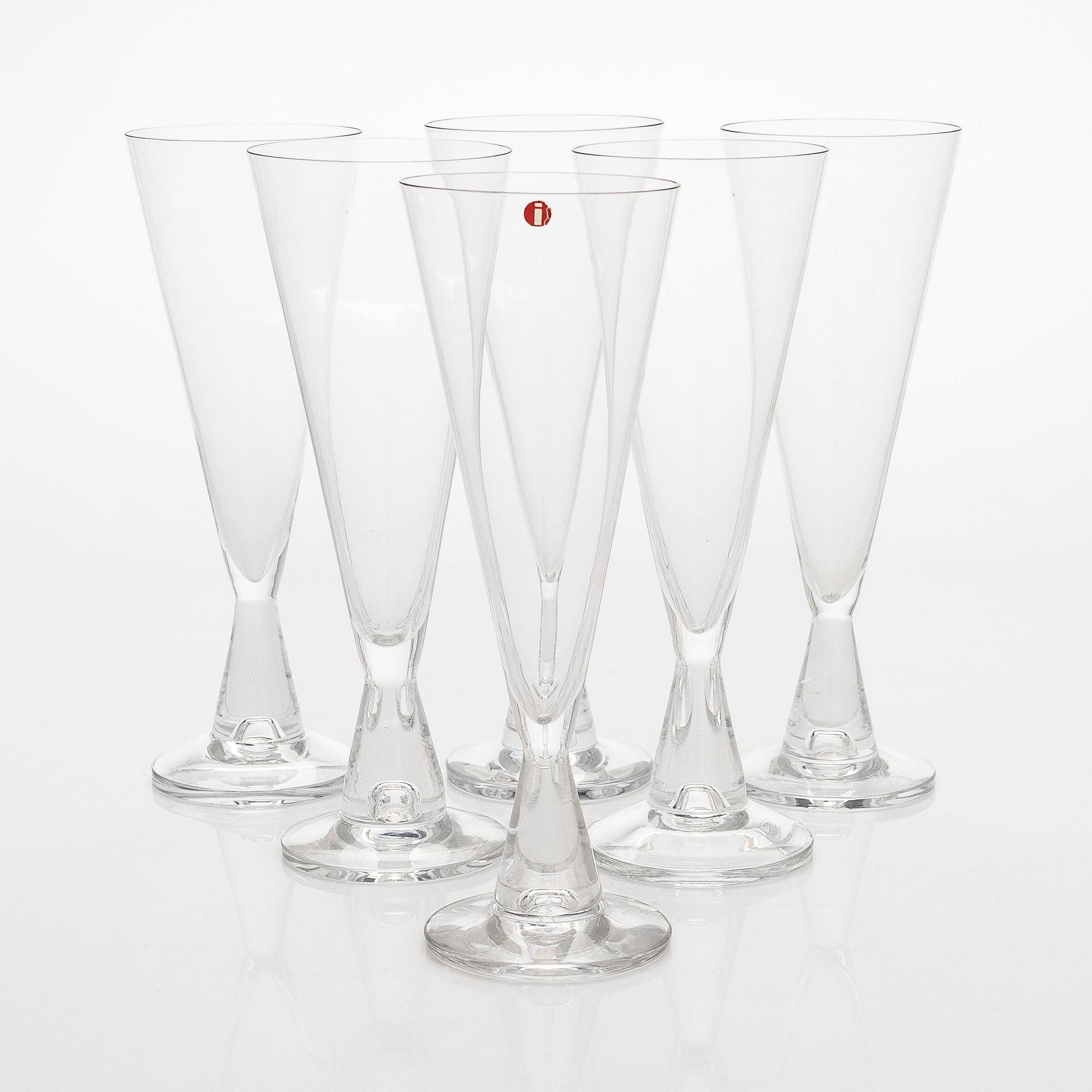 Tapio Wirkkala, A set of six 'Tiima' champagne glasses for Iittala, Finland. In production 1958-1973.