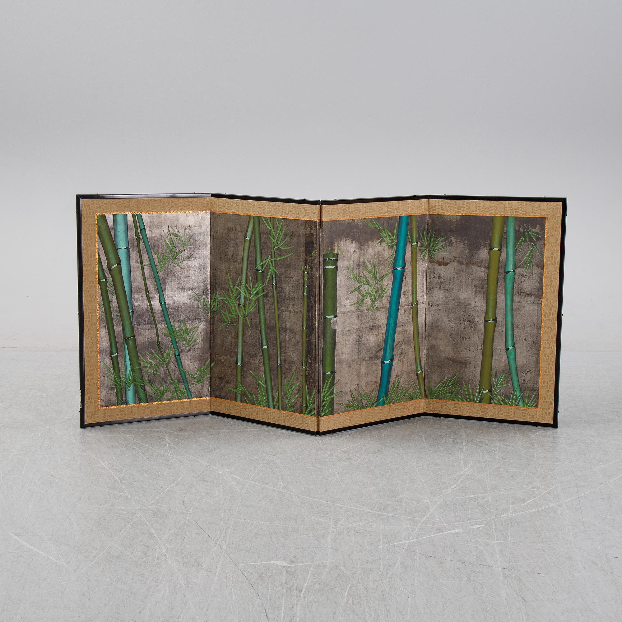 A four panel Japanese folding screen, 'Byobu', mid 20th century.