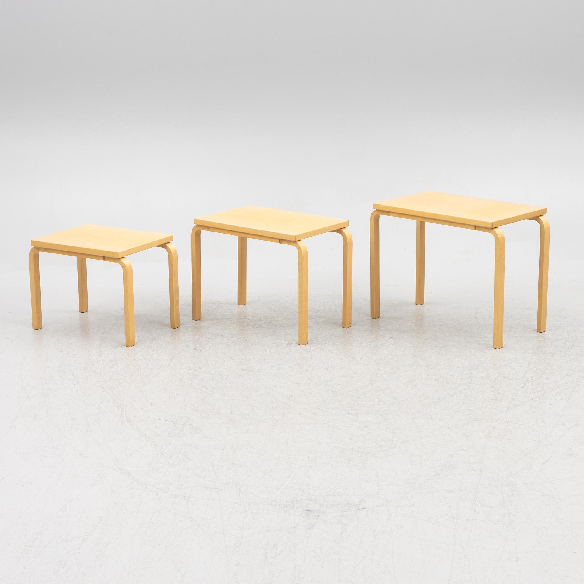 Alvar Aalto, nesting tables 3 pieces, model 88, Artek.