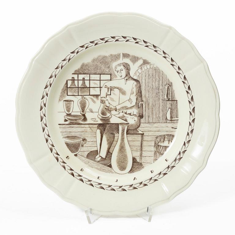 Wilhelm Kåge, Five test plates, porcelain and stoneware, Gustavsberg, 1920s-50s.