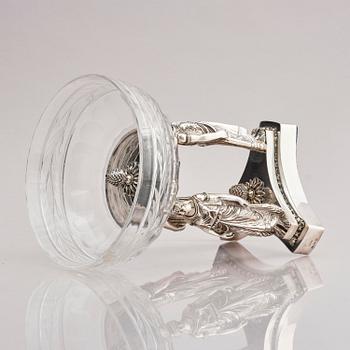 Lale Silverware & Co Ltd, uppsatsskål, sterling silver och glas, Istanbul, Turkiet, 1900-tal.