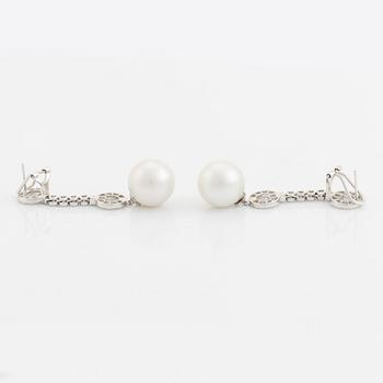 South sea pearl and brilliant cut diamond earrings.