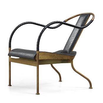 64. A Mats Theselius 'El Rey' brass and black leather easy chair, Källemo, Sweden 1999.