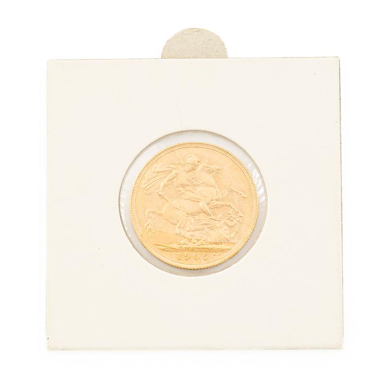 Guldmynt, Storbritannien, Edward VII, 1 Sovereign, 1905.